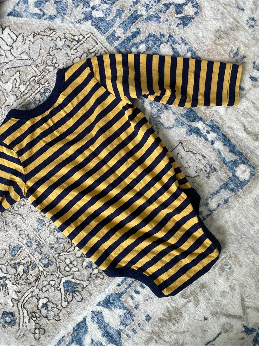 Baby Gap Navy and Mustard Striped Baby Bodysuit
